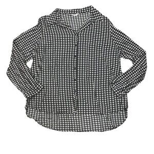 Big Dart Black And White Houndstooth Button Up Shirt Size XL Woman’s